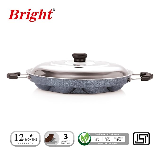 Appam Patra with Steel Lid – 12 Cavity