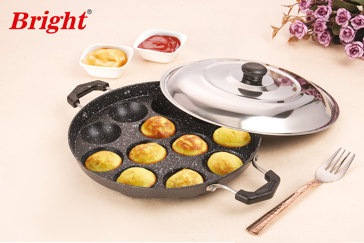 Appam Patra with Steel Lid – 12 Cavity