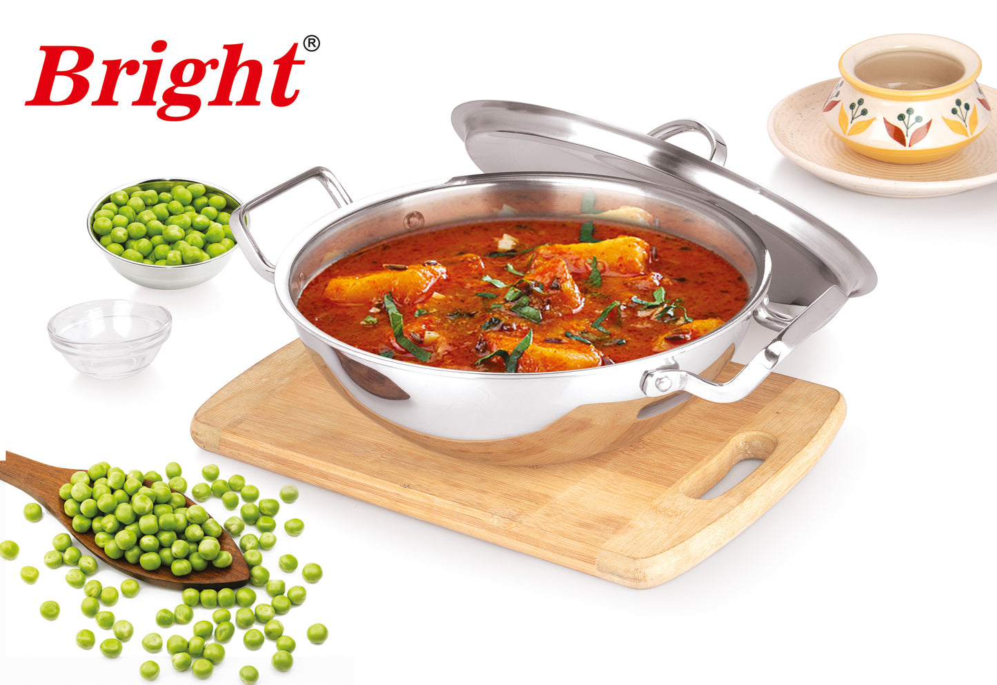 Tri-Ply Deep Kadai - Steel Lid