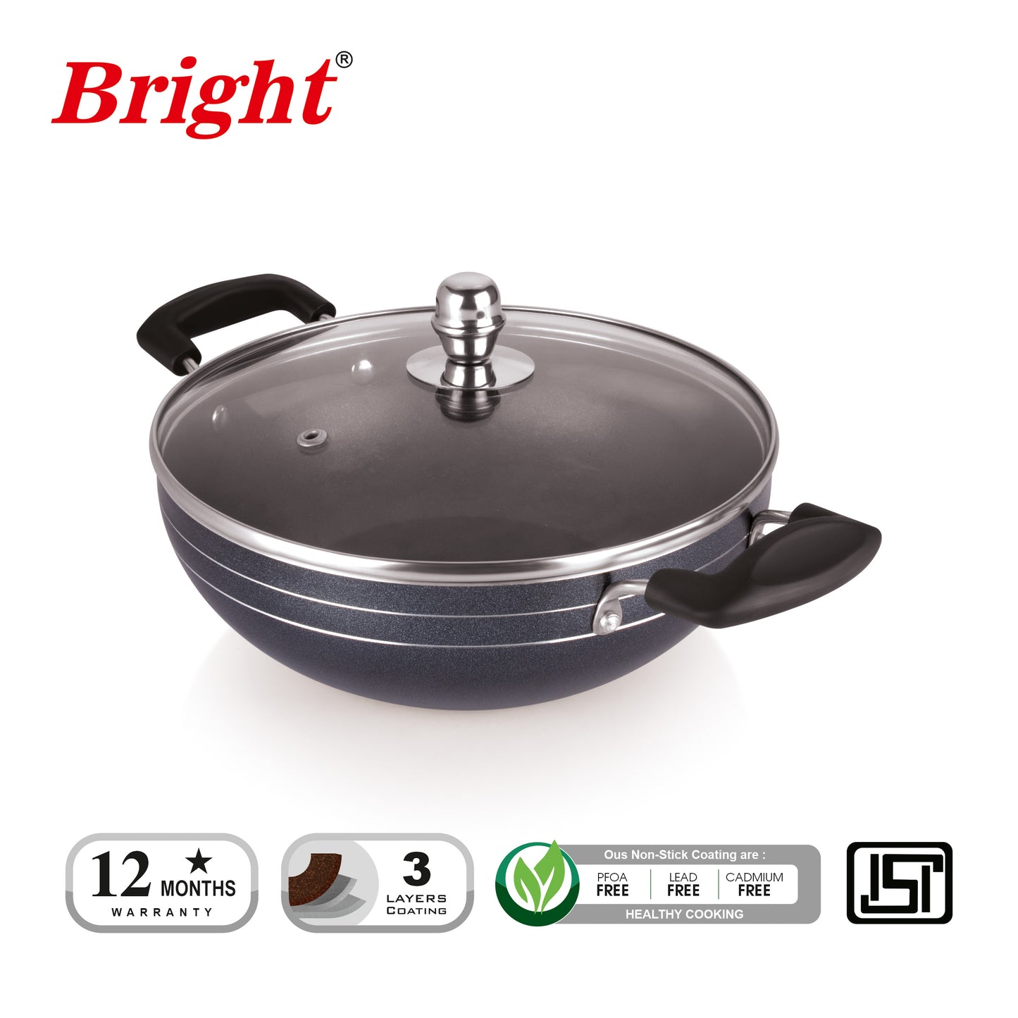 Deep Kadai with Glass Lid - Induction- 3mm